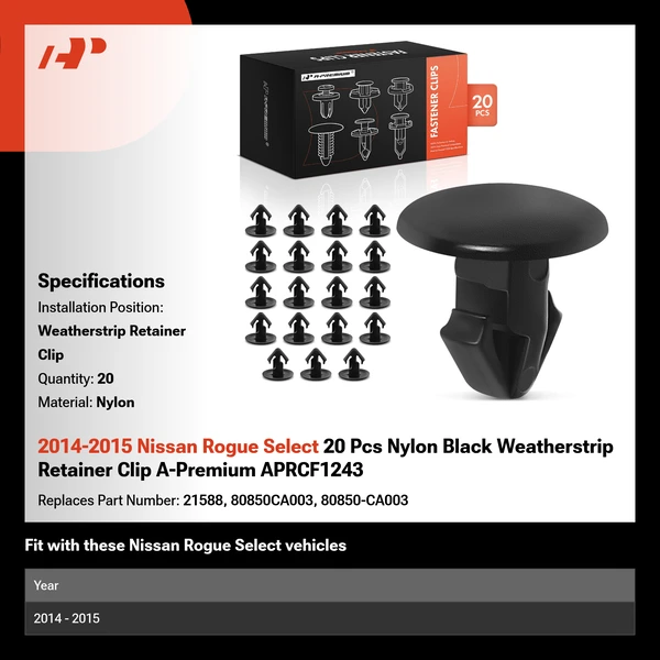 2014-2015 Nissan Rogue Select 20 Pcs Nylon Black Weatherstrip Retainer Clip A-Premium APRCF1243