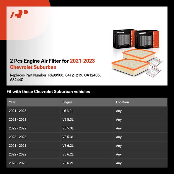 2 Pcs Engine Air Filter for 2021-2023 Chevrolet Suburban