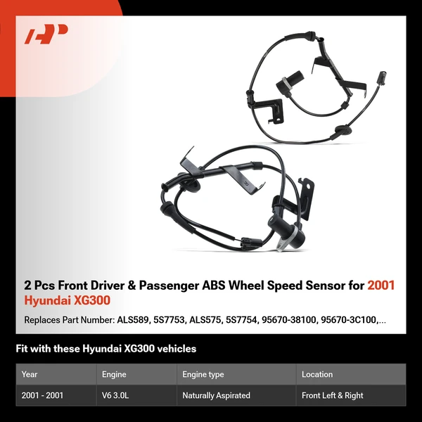 2 Pcs Front Driver & Passenger ABS Wheel Speed Sensor for 2001 Hyundai XG300