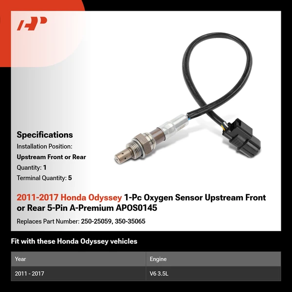 2011-2017 Honda Odyssey 1-Pc Oxygen Sensor Upstream Front or Rear 5-Pin A-Premium APOS0145