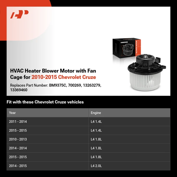 HVAC Heater Blower Motor with Fan Cage for 2010-2015 Chevrolet Cruze