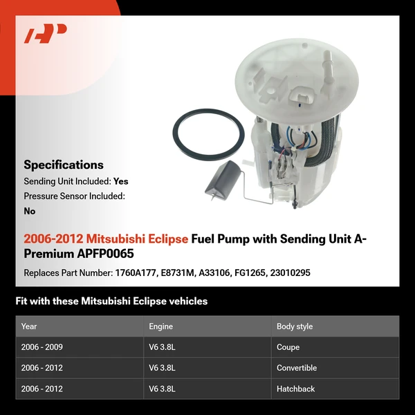 2006-2012 Mitsubishi Eclipse Fuel Pump with Sending Unit A-Premium APFP0065