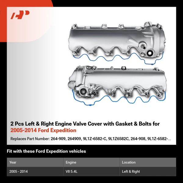 2 Pcs Left & Right Engine Valve Cover with Gasket & Bolts for 2005-2014 Ford Expedition