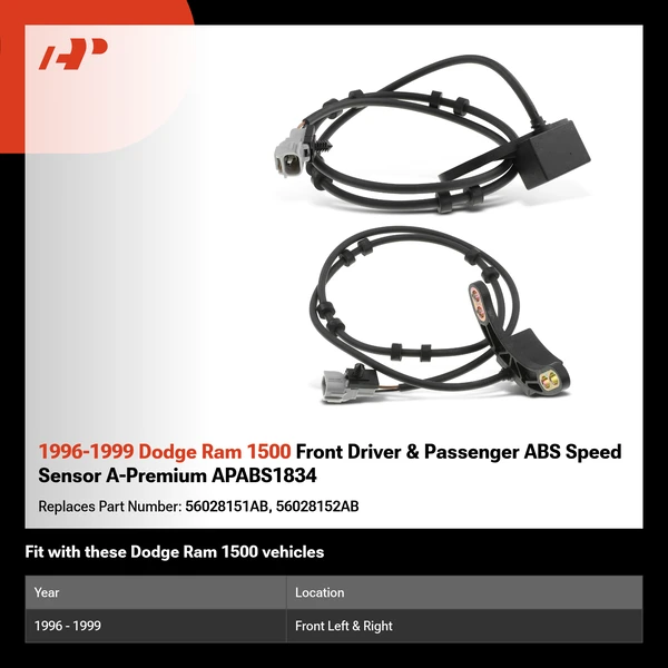 1996-1999 Dodge Ram 1500 Front Driver & Passenger ABS Speed Sensor A-Premium APABS1834