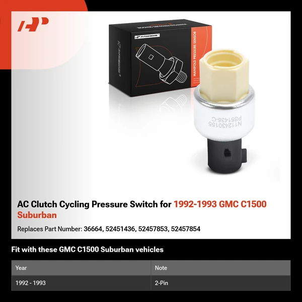 AC Clutch Cycling Pressure Switch for 1992-1993 GMC C1500 Suburban