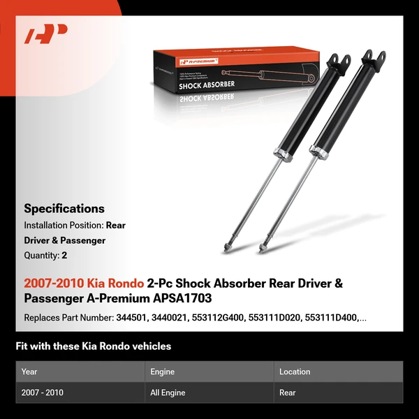 2007-2010 Kia Rondo 2-Pc Shock Absorber Rear Driver & Passenger A-Premium APSA1703