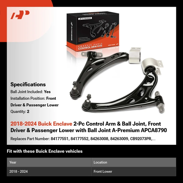 2018-2024 Buick Enclave 2-Pc Control Arm & Ball Joint, Front Driver & Passenger Lower with Ball Joint A-Premium APCA8790