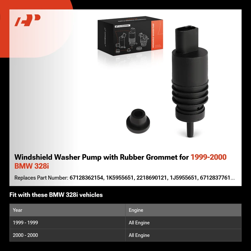 Windshield Washer Pump with Rubber Grommet for 1999-2000 BMW 328i