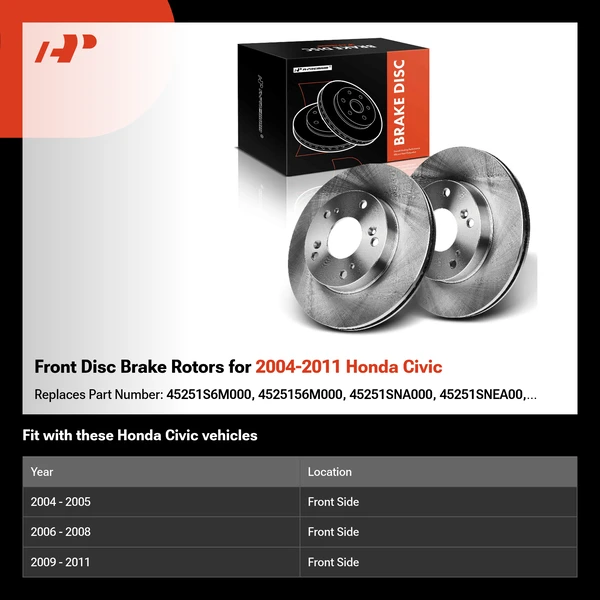 Front Disc Brake Rotors for 2004-2011 Honda Civic