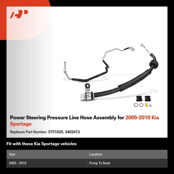 Power Steering Pressure Line Hose Assembly for 2005-2010 Kia Sportage