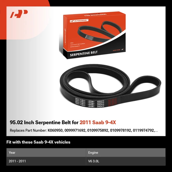 95.02 Inch Serpentine Belt for 2011 Saab 9-4X