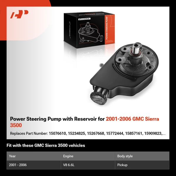 Power Steering Pump with Reservoir for 2001-2006 GMC Sierra 3500