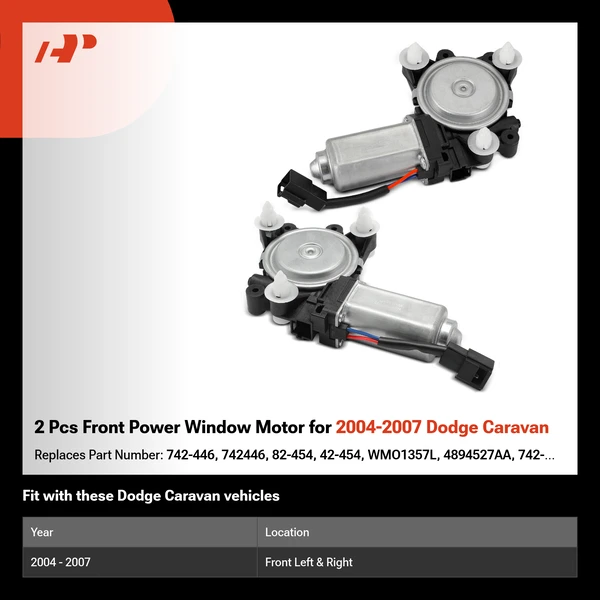 2 Pcs Front Power Window Motor for 2004-2007 Dodge Caravan