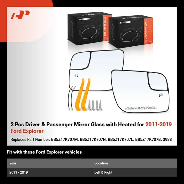 2 Pcs Driver & Passenger Mirror Glass with Heated for 2011-2019 Ford Explorer