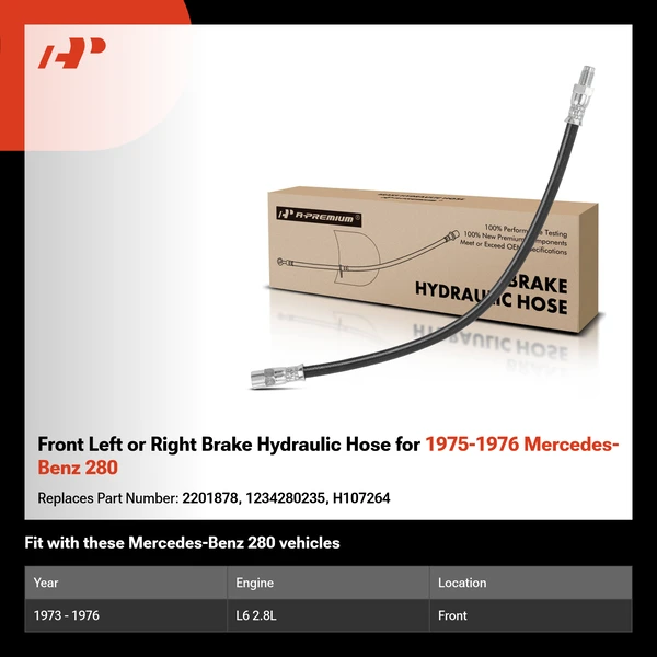 Front Left or Right Brake Hydraulic Hose for 1975-1976 Mercedes-Benz 280