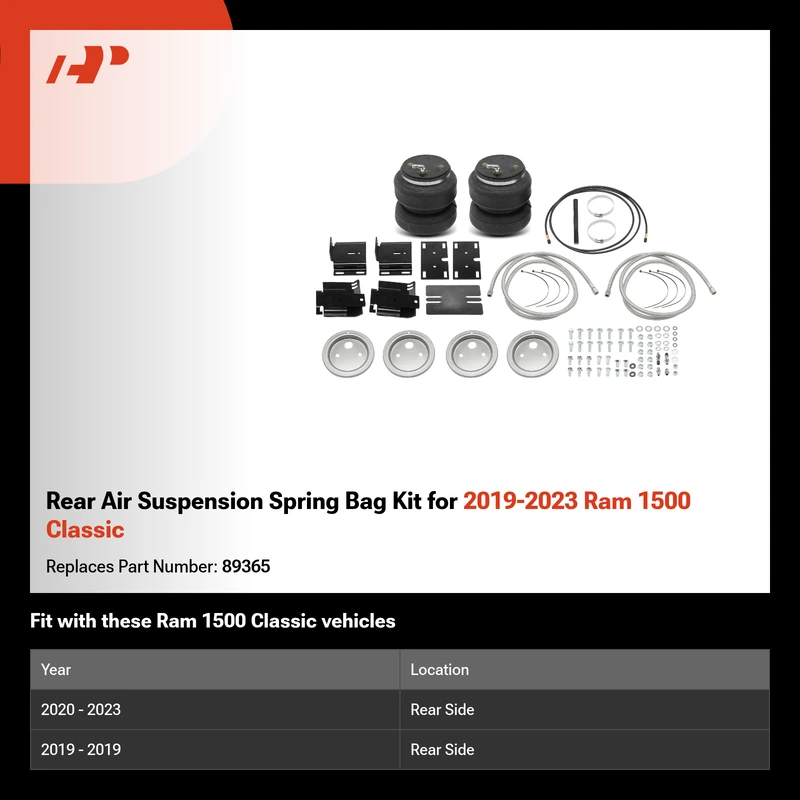 Rear Air Suspension Spring Bag Kit for 2019-2023 Ram 1500 Classic