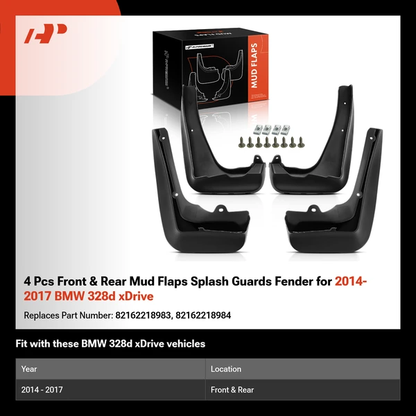 4 Pcs Front & Rear Mud Flaps Splash Guards Fender for 2014-2017 BMW 328d xDrive