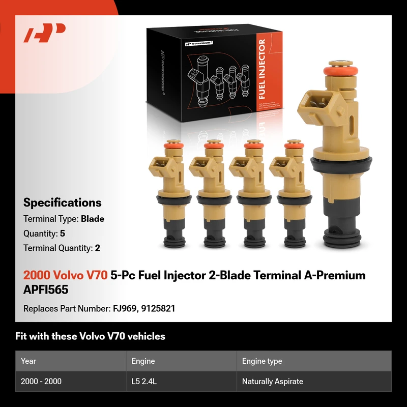 2000 Volvo V70 5-Pc Fuel Injector 2-Blade Terminal A-Premium APFI565