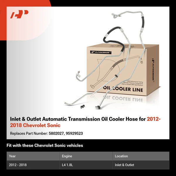 Inlet & Outlet Automatic Transmission Oil Cooler Hose for 2012-2018 Chevrolet Sonic