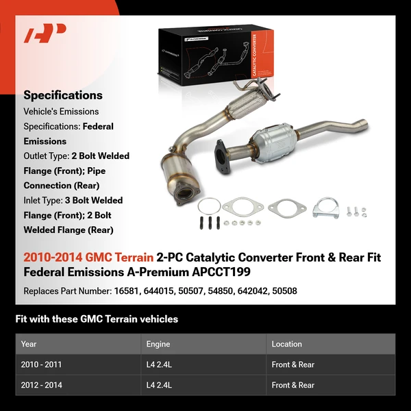 2010-2014 GMC Terrain 2-PC Catalytic Converter Front & Rear Fit Federal Emissions A-Premium APCCT199