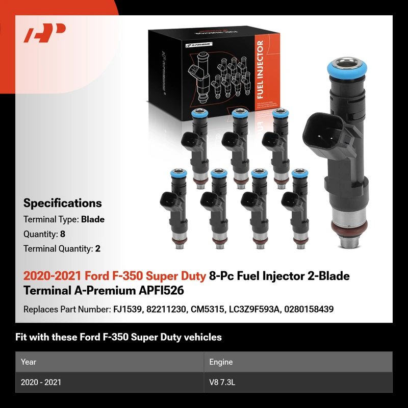 2020-2021 Ford F-350 Super Duty 8-Pc Fuel Injector 2-Blade Terminal A-Premium APFI526
