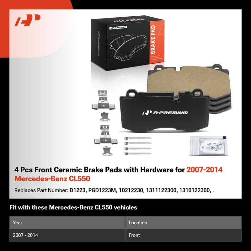 4 Pcs Front Ceramic Brake Pads with Hardware for 2007-2014 Mercedes-Benz CL550