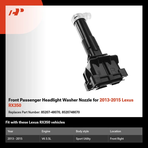 Front Passenger Headlight Washer Nozzle for 2013-2015 Lexus RX350