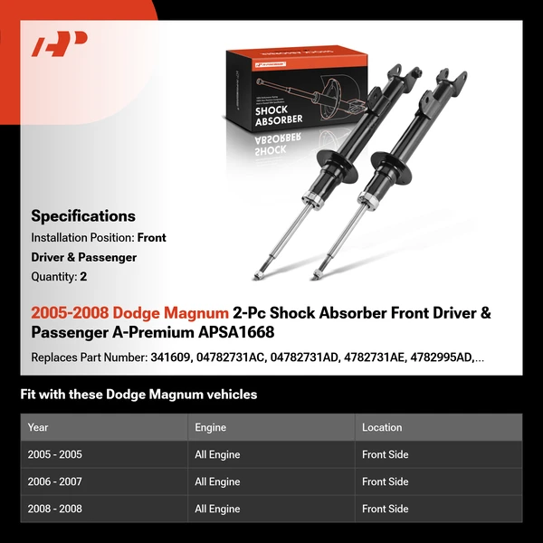 2005-2008 Dodge Magnum 2-Pc Shock Absorber Front Driver & Passenger A-Premium APSA1668