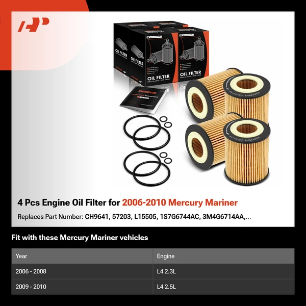 4 Pcs Engine Oil Filter for 2006-2010 Mercury Mariner