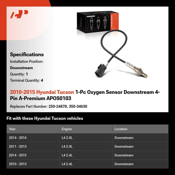 2010-2015 Hyundai Tucson 1-Pc Oxygen Sensor Downstream 4-Pin A-Premium APOS0103