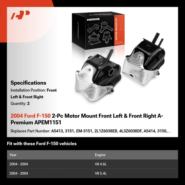 2004 Ford F-150 2-Pc Motor Mount Front Left & Front Right A-Premium APEM1151