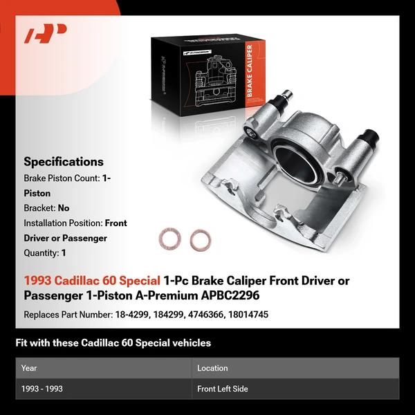 1993 Cadillac 60 Special 1-Pc Brake Caliper Front Driver or Passenger 1-Piston A-Premium APBC2296
