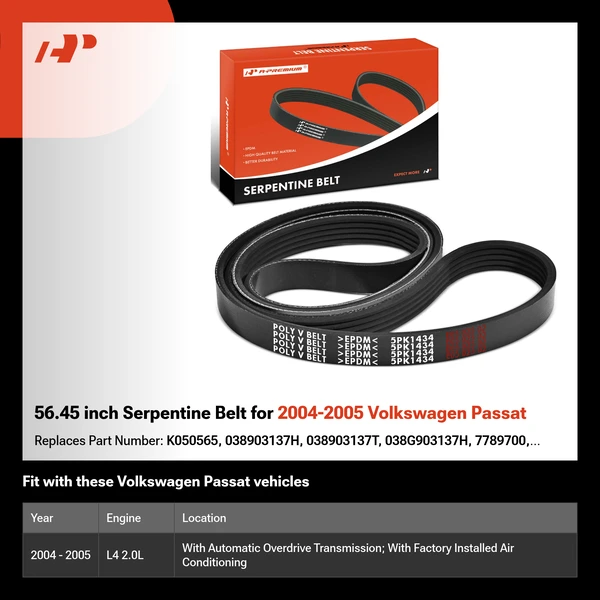 56.45 inch Serpentine Belt for 2004-2005 Volkswagen Passat