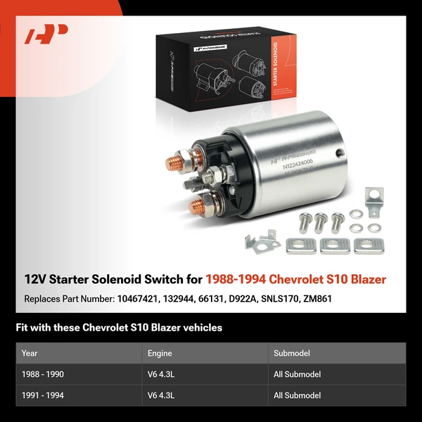 12V Starter Solenoid Switch for 1988-1994 Chevrolet S10 Blazer