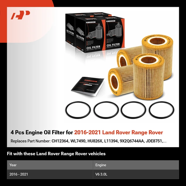 4 Pcs Engine Oil Filter for 2016-2021 Land Rover Range Rover