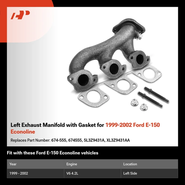 Left Exhaust Manifold with Gasket for 1999-2002 Ford E-150 Econoline