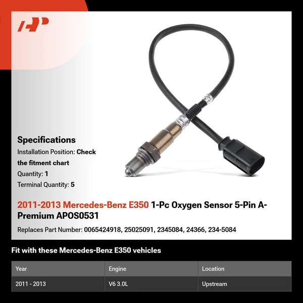 2011-2013 Mercedes-Benz E350 1-Pc Oxygen Sensor 5-Pin A-Premium APOS0531