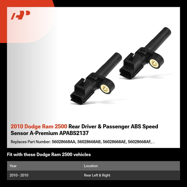2010 Dodge Ram 2500 Rear Driver & Passenger ABS Speed Sensor A-Premium APABS2137