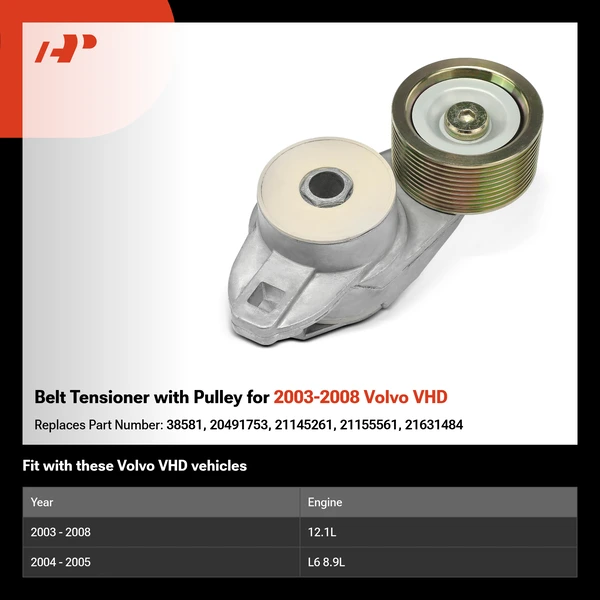 Belt Tensioner with Pulley for 2003-2008 Volvo VHD