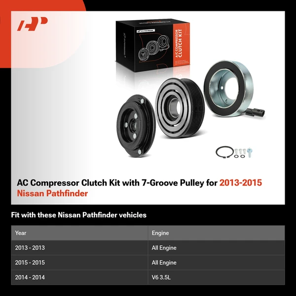 AC Compressor Clutch Kit with 7-Groove Pulley for 2013-2015 Nissan Pathfinder