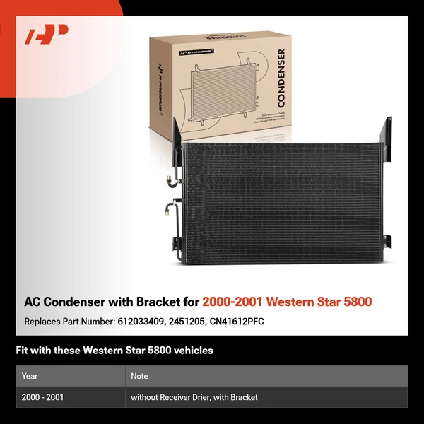 AC Condenser with Bracket for 2000-2001 Western Star 5800