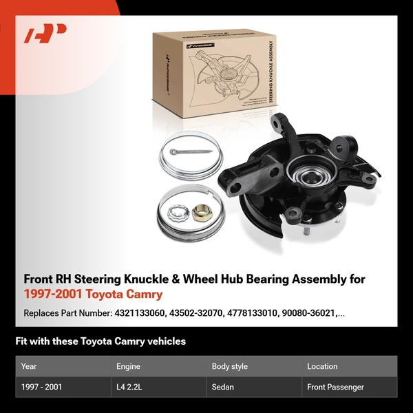 Front RH Steering Knuckle & Wheel Hub Bearing Assembly for 1997-2001 Toyota Camry