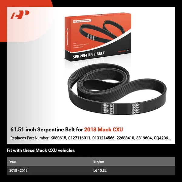 61.51 inch Serpentine Belt for 2018 Mack CXU