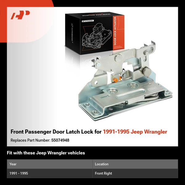 Front Passenger Door Latch Lock for 1991-1995 Jeep Wrangler