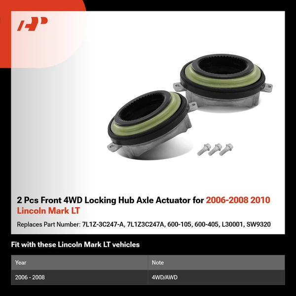 2 Pcs Front 4WD Locking Hub Axle Actuator for 2006-2008 2010 Lincoln Mark LT