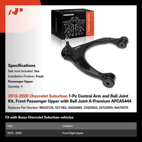 2015-2020 Chevrolet Suburban 1-Pc Control Arm and Ball Joint Kit, Front Passenger Upper with Ball Joint A-Premium APCA5444