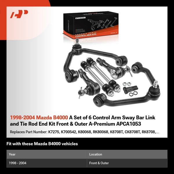 1998-2004 Mazda B4000 A Set of 6 Control Arm Sway Bar Link and Tie Rod End Kit Front & Outer A-Premium APCA1053