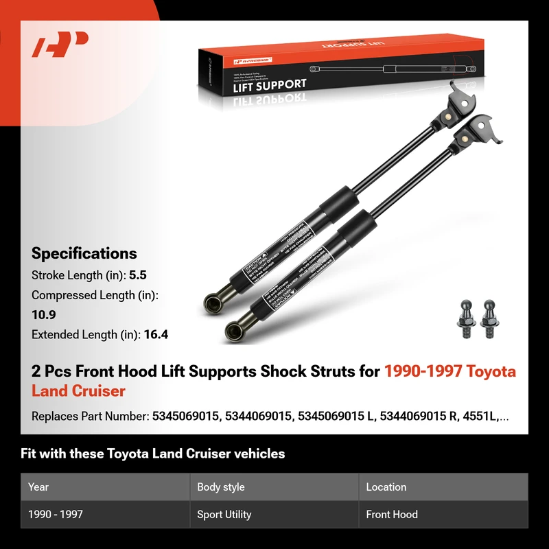2 Pcs Front Hood Lift Supports Shock Struts for 1990-1997 Toyota Land Cruiser