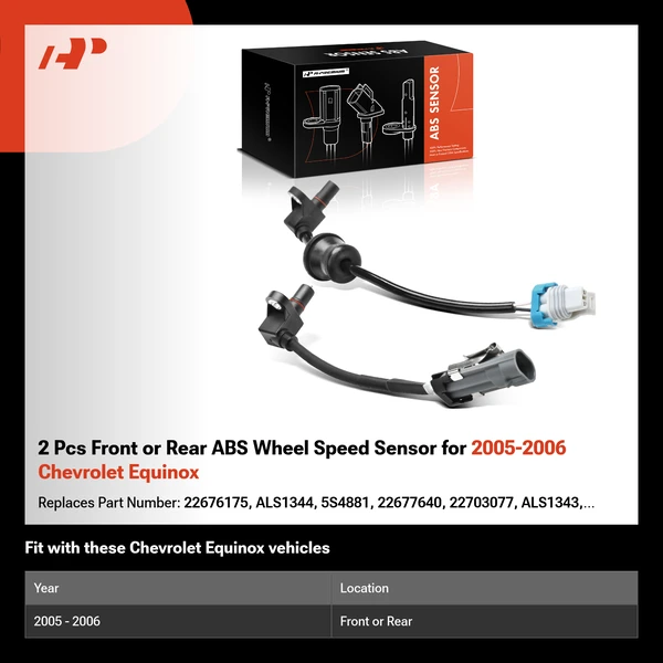2 Pcs Front or Rear ABS Wheel Speed Sensor for 2005-2006 Chevrolet Equinox