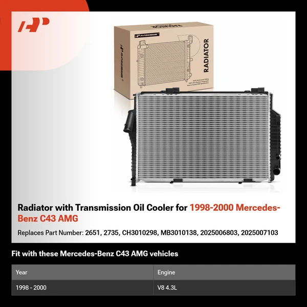 Radiator with Transmission Oil Cooler for 1998-2000 Mercedes-Benz C43 AMG